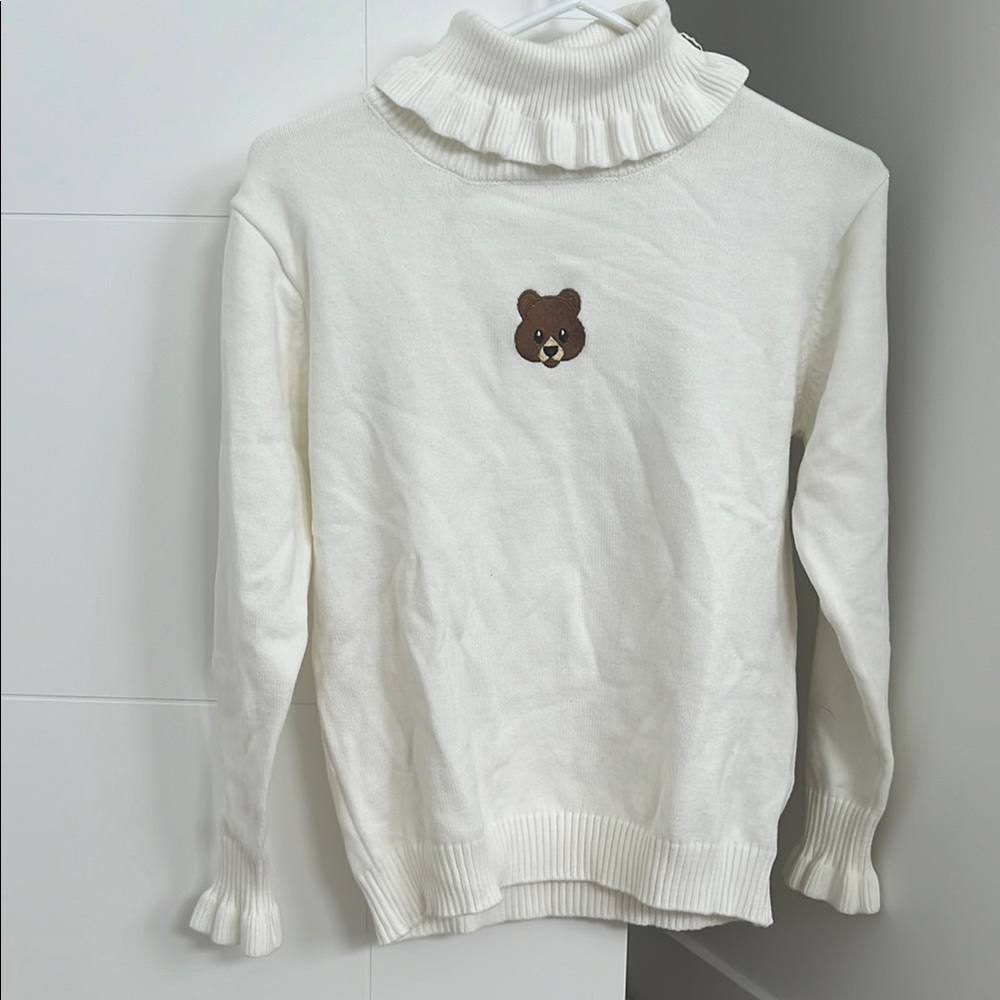 White Ruffled Bear Sweater